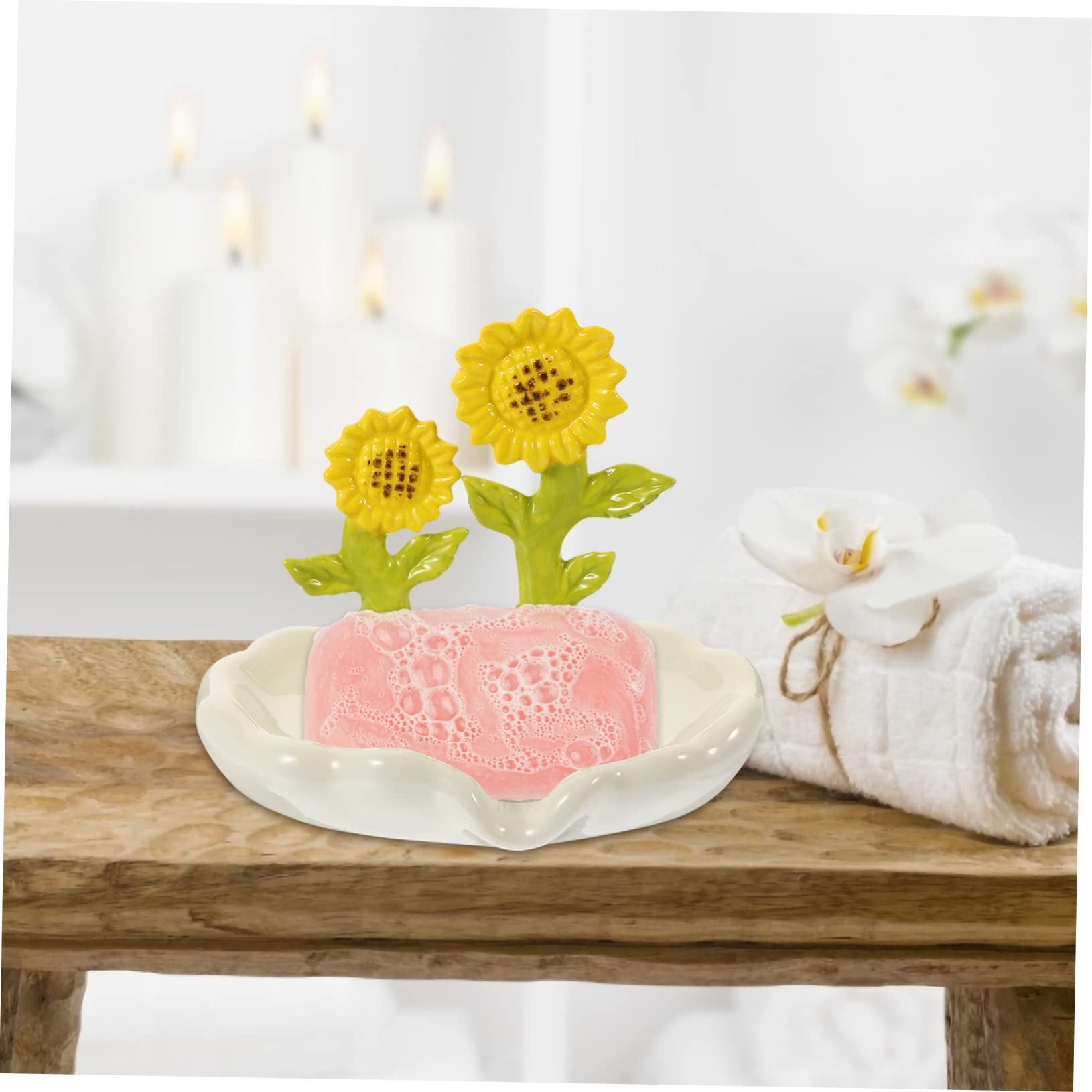 Jabonera de Cerámica Forma de Flor, Color Blanco, para Baño
