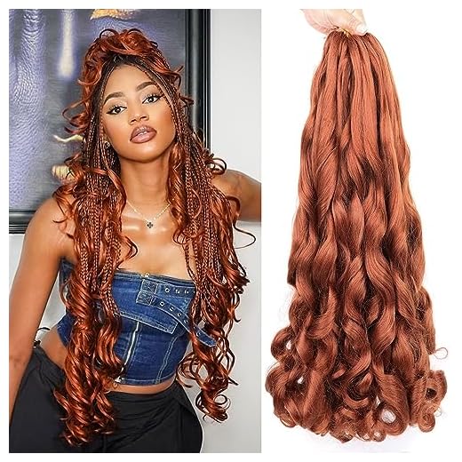 French Curly Braiding Hair Ginger 20 Inch Pre Stretched Bouncy French Curl Braiding Hair Wavy Box Braids Braiding Hair Extensions for Black Women（20 Inch,Ginger /350#）