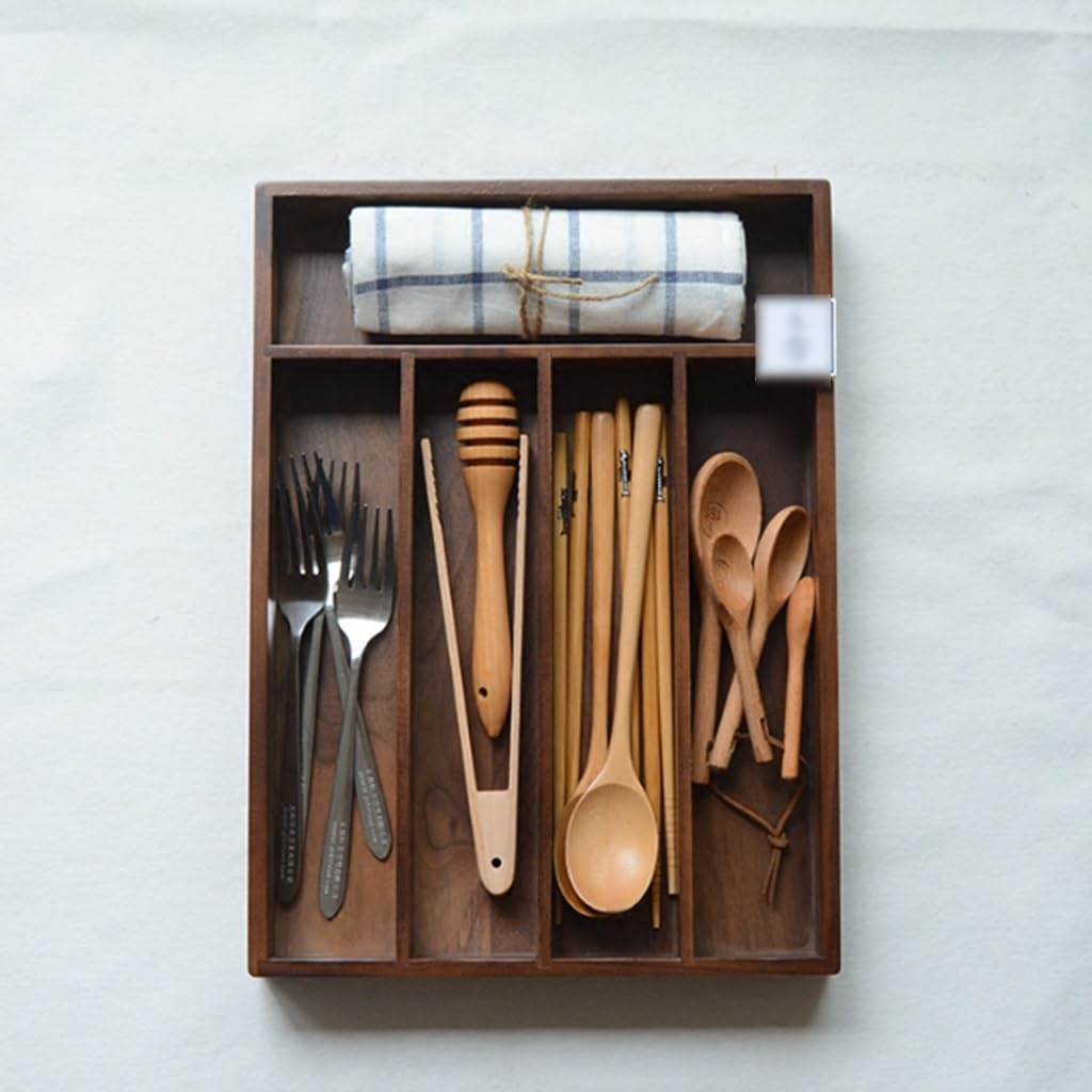 Range-couverts en bois massif et organisateur de plateaux pour tiroirs de cuisine