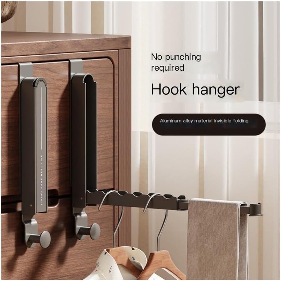 Hat Rack for Wall Foldable Aluminum Alloy Door Hooks - No Punch Hanging Rack for Bedroom(Black,2cm)