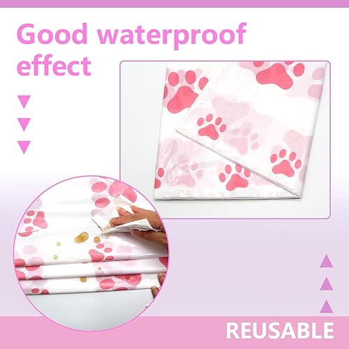 Miniatura 6 de KEFAN Suministros de fiesta de perro, vajilla de cumpleaños de pata de perro rosa, incluye platos de perro rosa, vasos, servilletas, mantel, telón