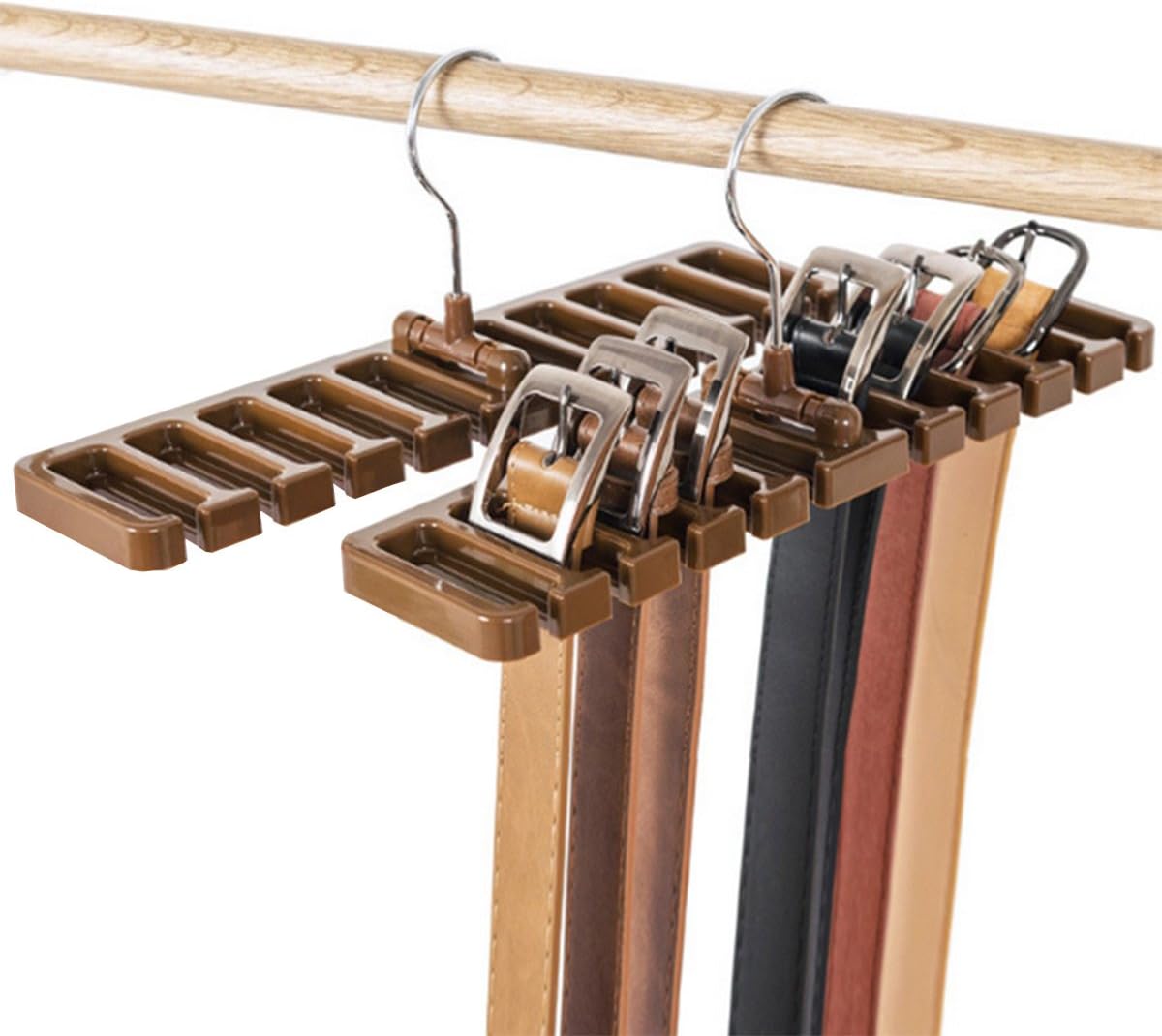 DayCount Pack of 2 Tie Belt Organizer Storage Rack, Multifuction Rotating Ties Scarf Hanger Holder Closet Organization Wardrobe Finishing Rack for Men and Women (Brown)