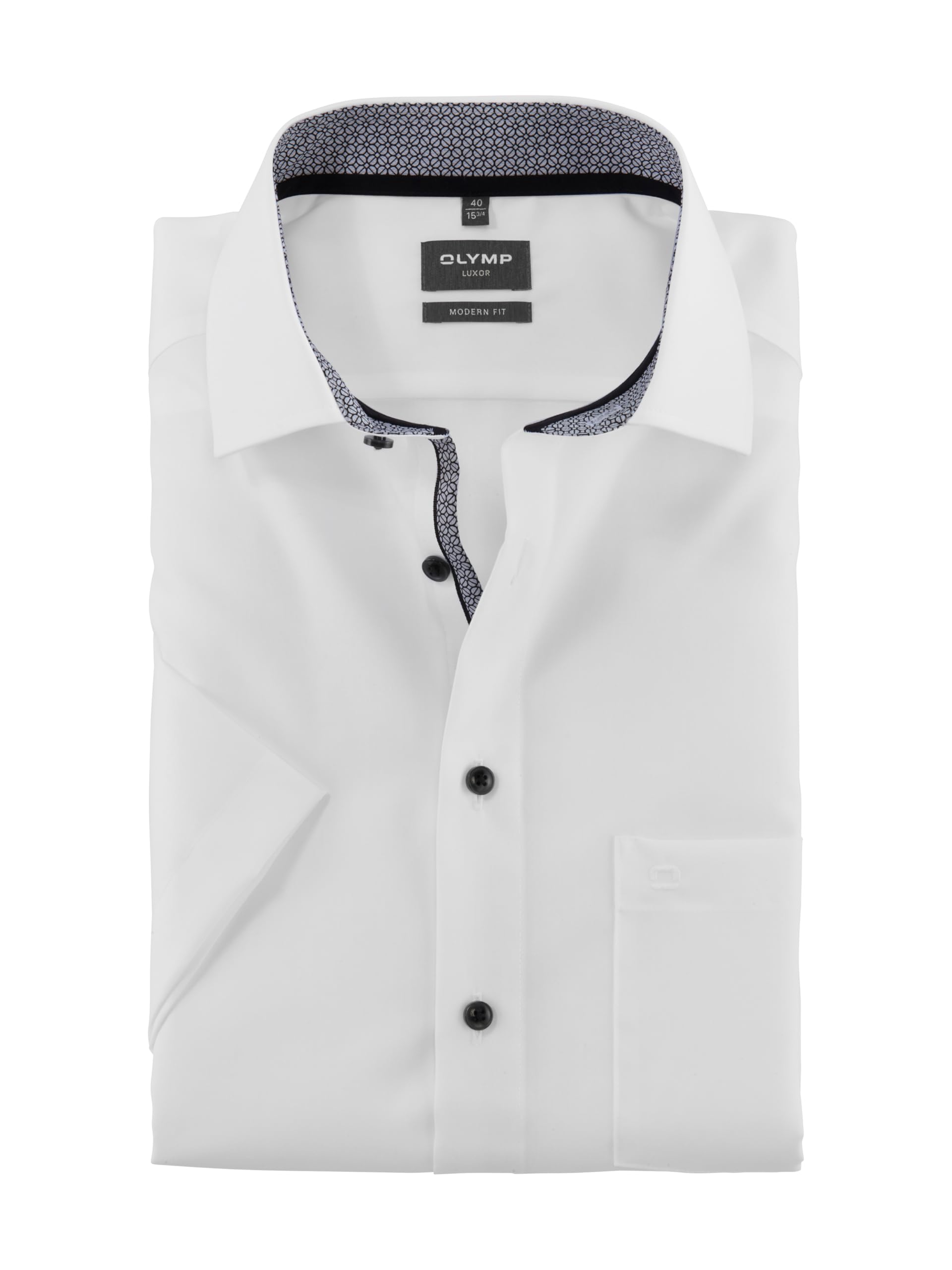 Olymp Luxor Men's Business Shirt, Short-Sleeved, Plain, Modern Fit, Global, White 00, 44