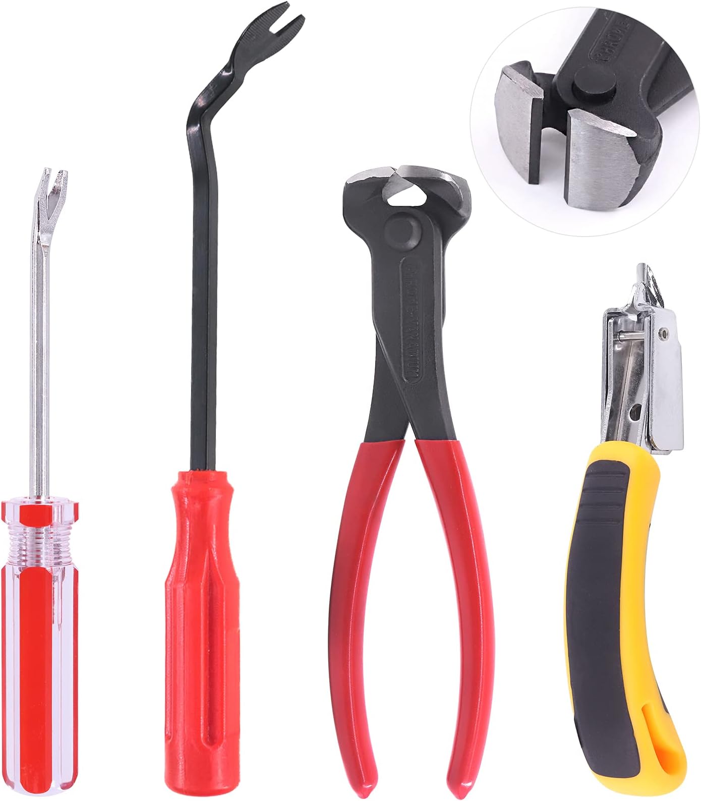 4Pcs Nail Puller and Staple Remover Tool Set, 7" End Cutting Pliers, Staple Puller, Tack Lifter, Fastener Remover for Furniture Floor Wall Car Photo Frame