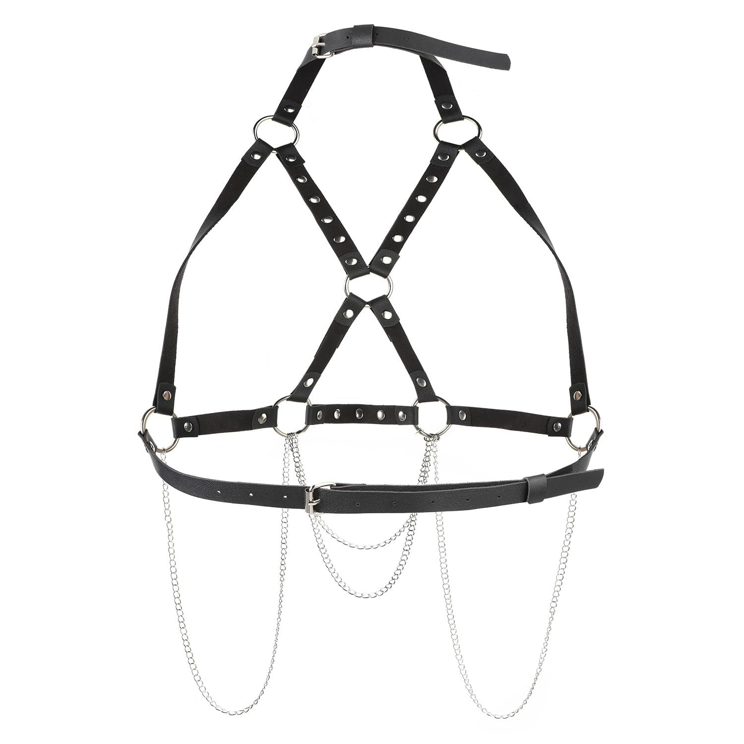 ITODA Harnais de Poitrine Punk en Cuir pour Femme Chaîne de Corps Gothique Sexy Harnais de Chaîne Réglable pour Tenue Rave Punk Corps Ceinture pour Soirée Clubbing Fête Hallowee Cosplay Jouet d’Amour