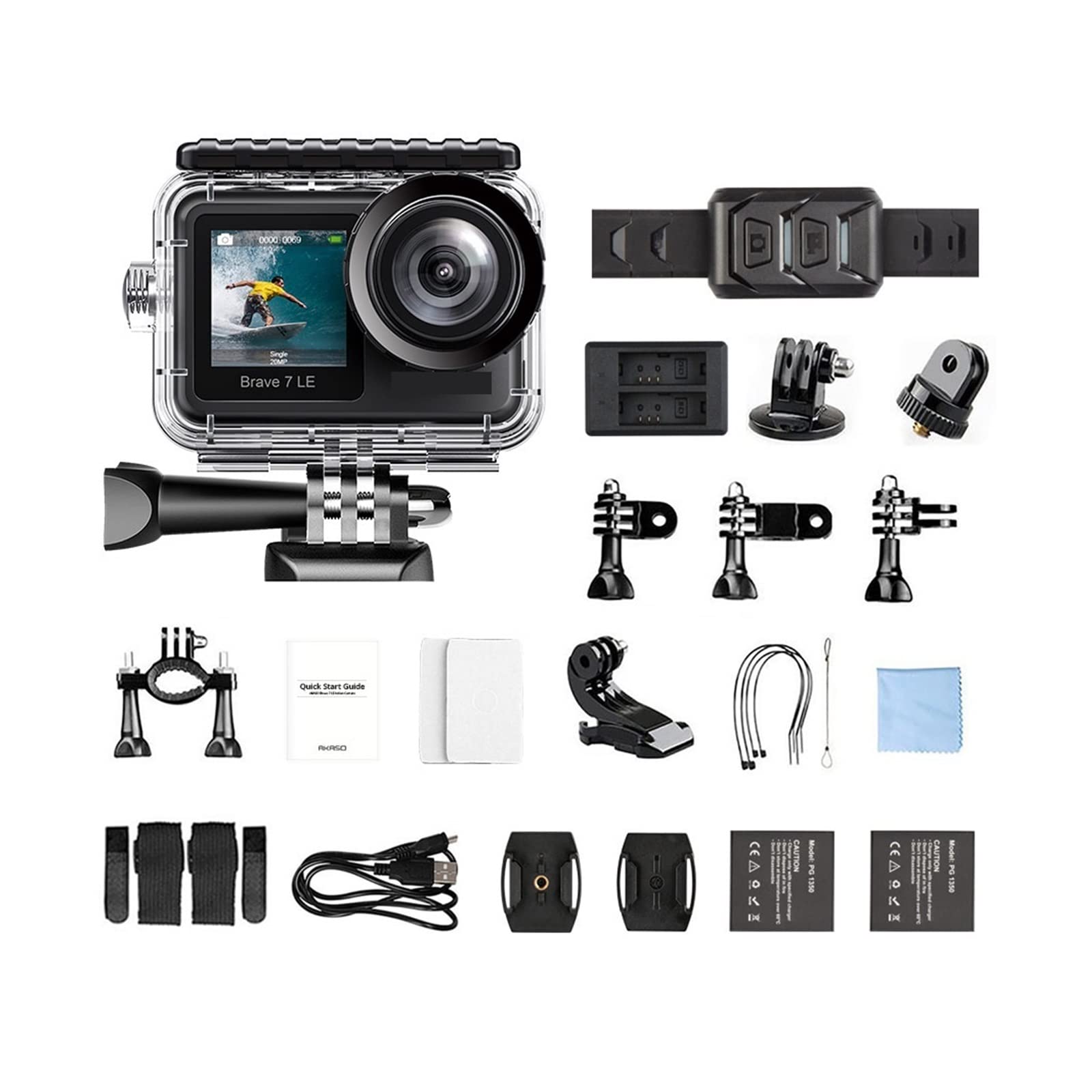 Kamera akcji, Kamera akcji Brave 7 LE 4K30FPS 20MP 4K sportowa Wodoodporna kamera Ekran dotykowy Vlog EIS 2.0 Pilot zdalnego sterowania