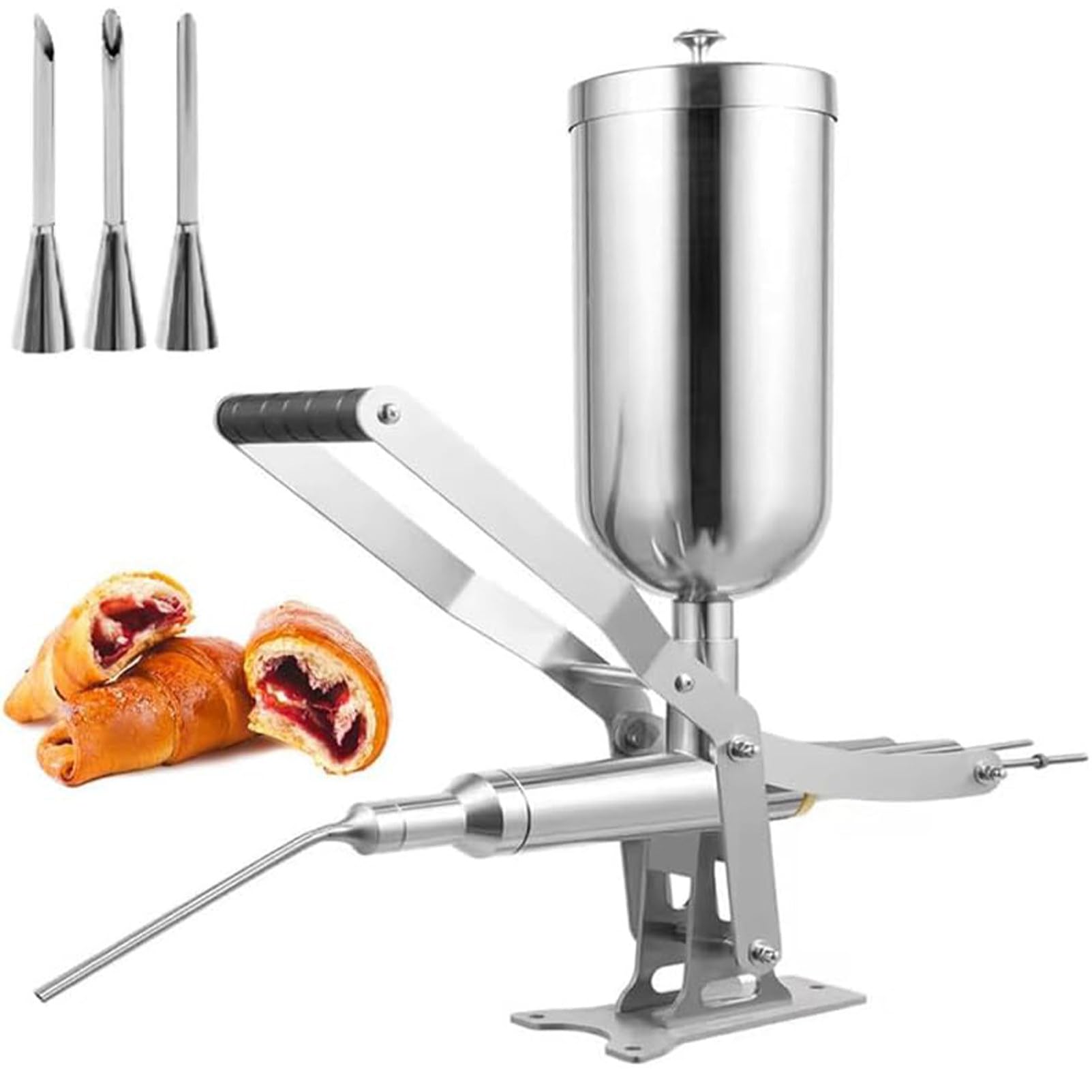 Cette Machine à Churros Manuelle, avec Son Outil de Remplissage de Churros en Acier Inoxydable pour gelée et crème et Ses Buses Anti-Gouttes, est idéale pour garnir Les Beignets et Autres pâ