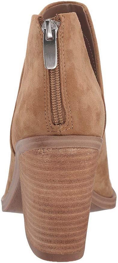FISACE Womens Pointed Toe Stacked Mid Heel Ankle Boots V Cut Back Zipper Faux Leather Booties - Image 7