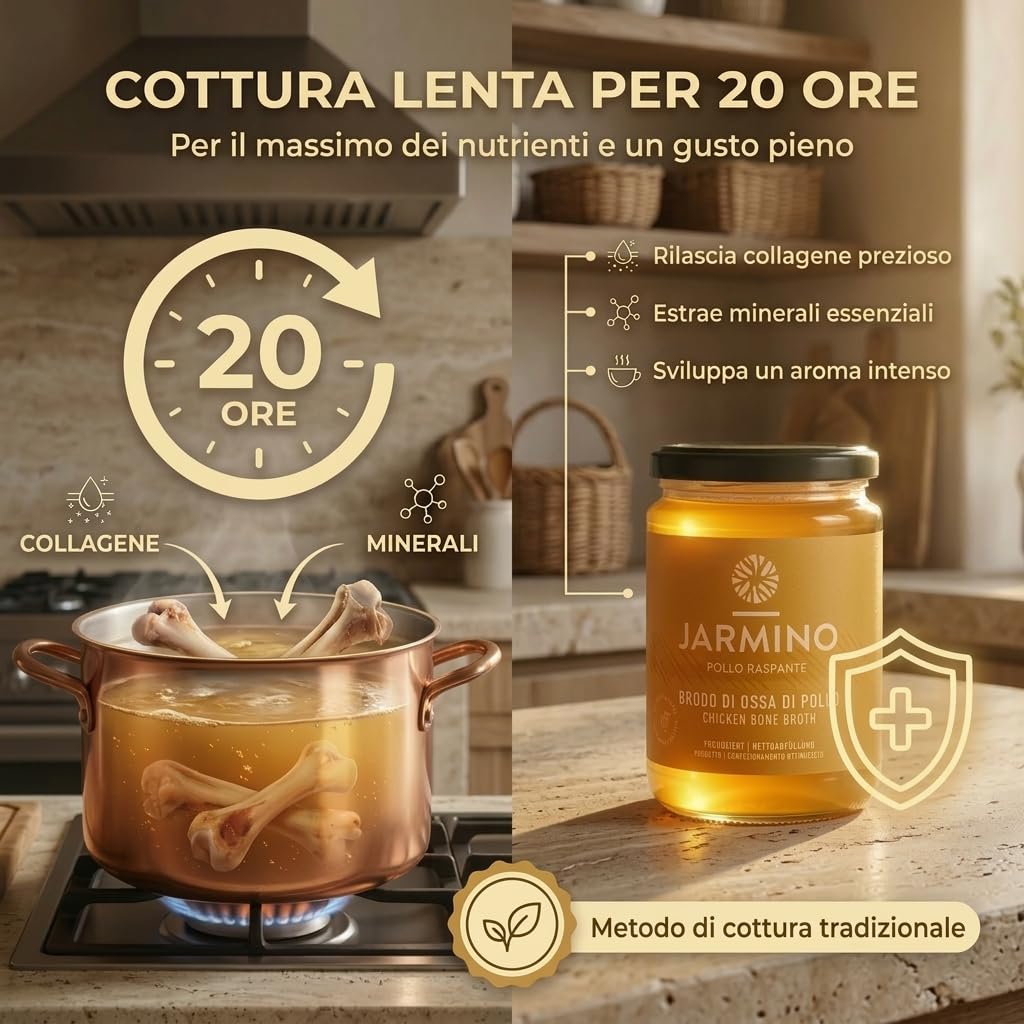 JARMINO brodo biologico di ossa di pollo (6 x 350 ml) | acido ialuronico, collagene e proteina naturale | bone broth | bevanda salutare o come base per zuppe e salse