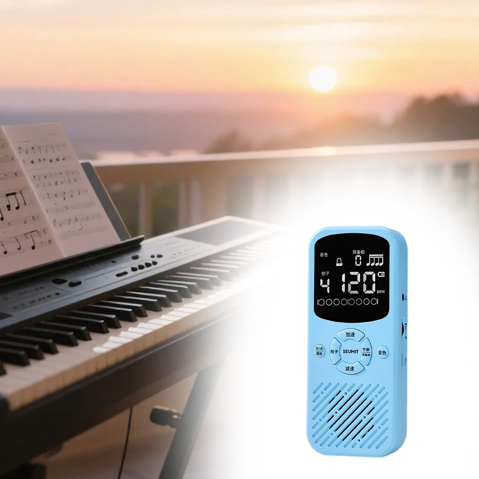 Metrónomo Electrónico Digital con Pantalla de Alta Definición, Volumen Ajustable, Múltiples Efectos de Sonido, Soporte Plegable, Ideal para Pianistas, Azul