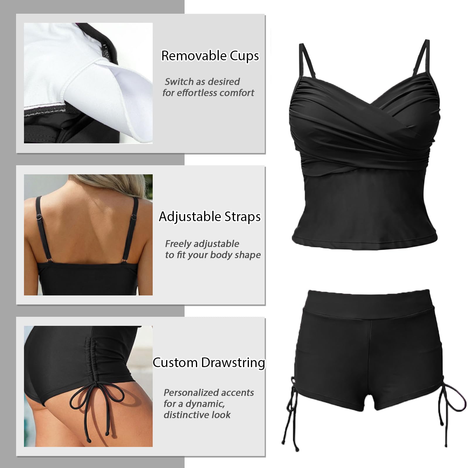 OUSIMEN Tankini Damskie Redukujące Płaski Brzuch Dwuczęściowy Strój Kąpielowy Push Up Push Up Seksowny Strój Kąpielowy Z Dekoltem W Szpic Crossover Bikini Majtki Z Wysokim Stanem