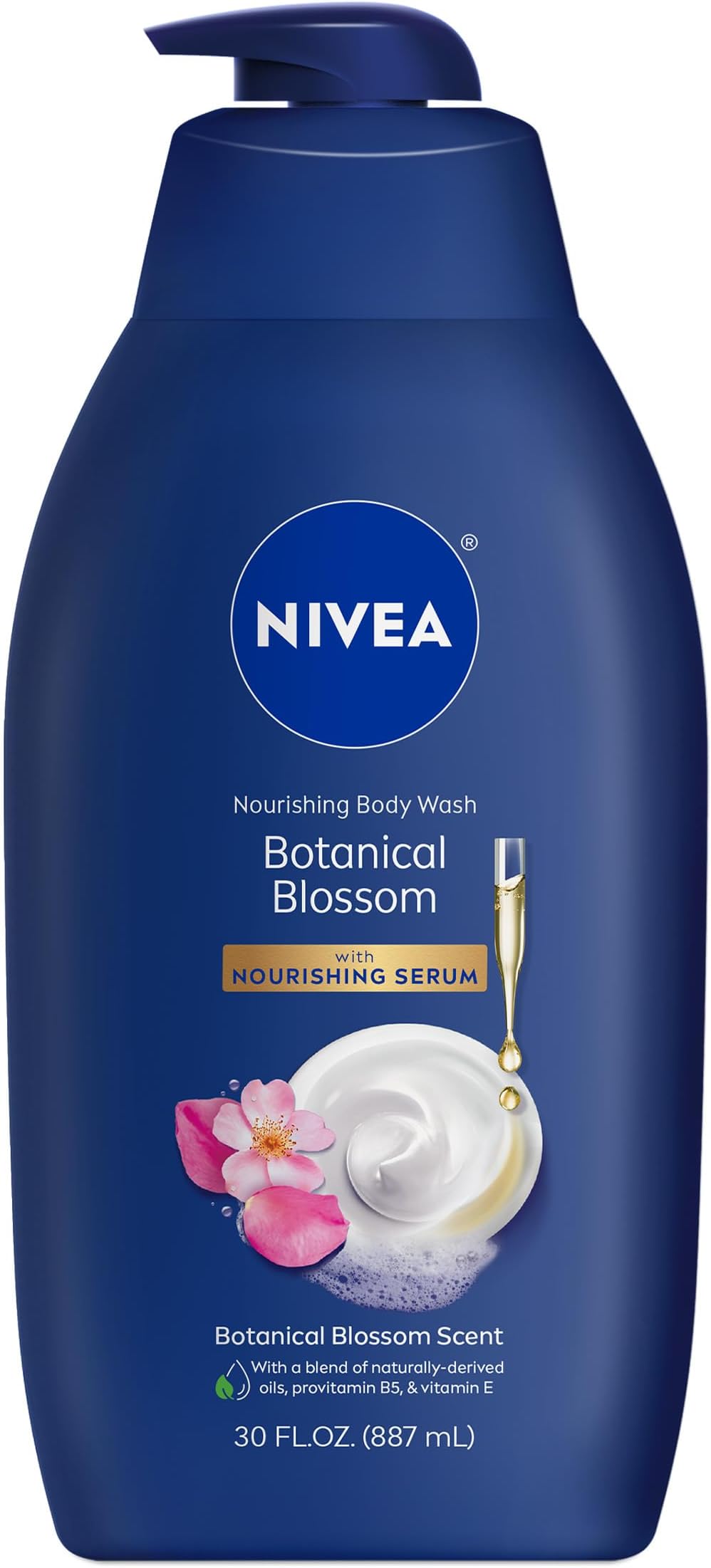 Nourishing Botanical Blossom Body Wash with Nourishing Serum, Moisturizing Body Wash for Women, Enriched with Provitamin B5 and Vitamin E, 30 Fl Oz Bottle