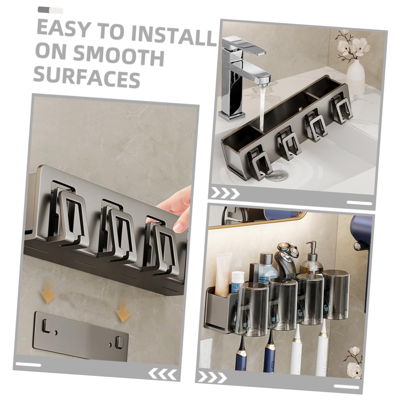 ULTECHNOVO Portaspazzolini da Dentifricio da Parete senza Organizer Multifunzione per Spazzolini Elettrici e Rasoio Montaggio Facile su Superfici Lisce Persone Grigio