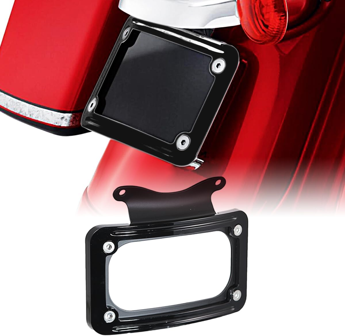 Black Curved Laydown License Plate Mount Bracket for Harley 2010-2023 Touring (Black)