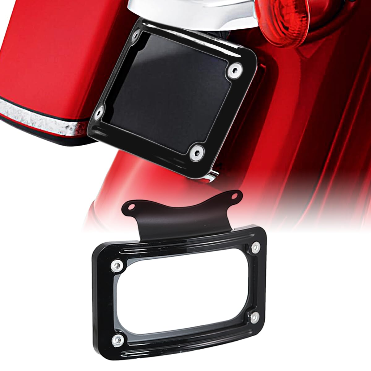 Photo 1 of Black Curved Laydown License Plate Mount Bracket for Harley 2010-2023 Touring (Black)