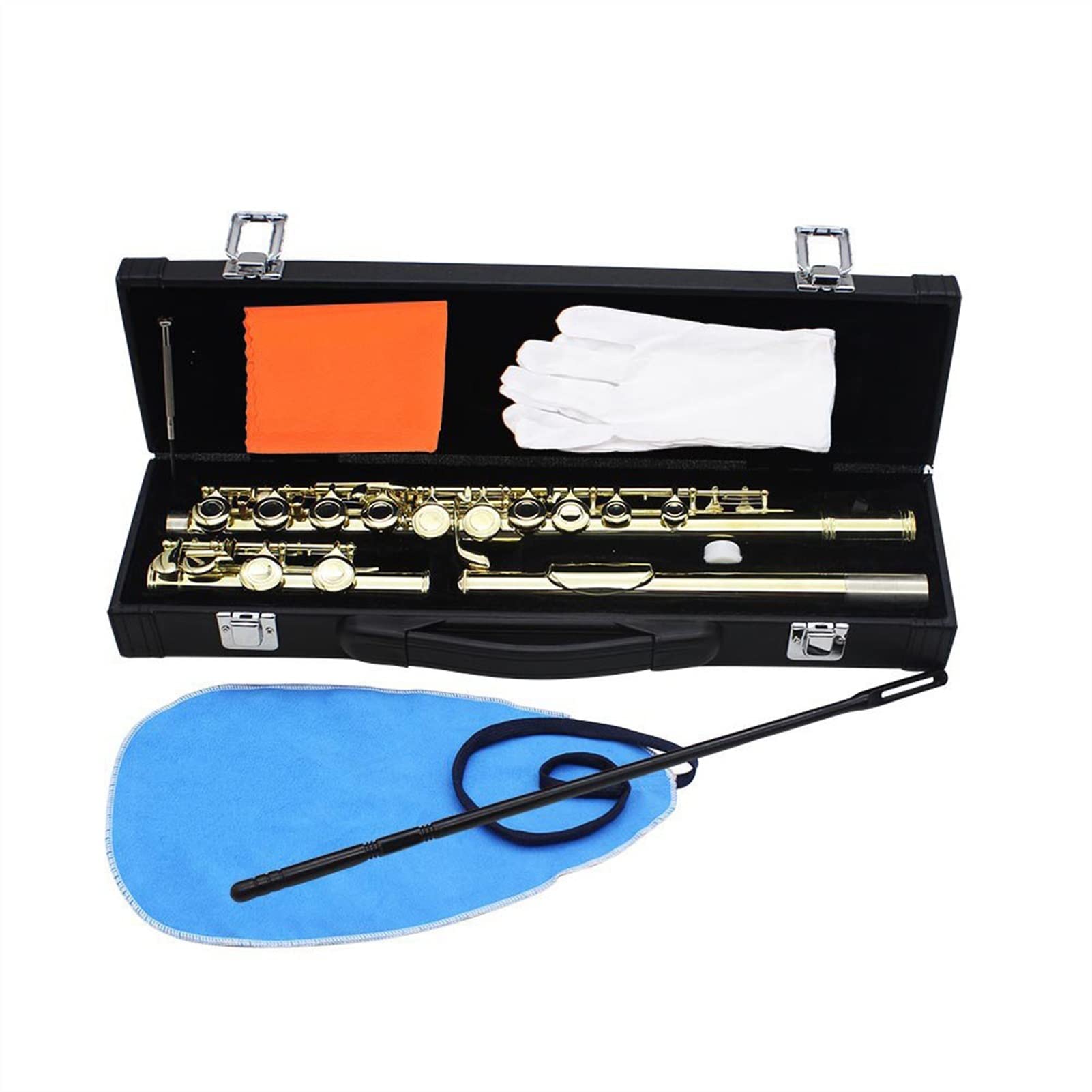 ZUZU Golden 16 Agujeros C Tone Flauta con E Woodwind Instrumento De Viento Agujero Cerrado Llaves De Oro Cupronickel Tube con Caja De Música Kit Flauta