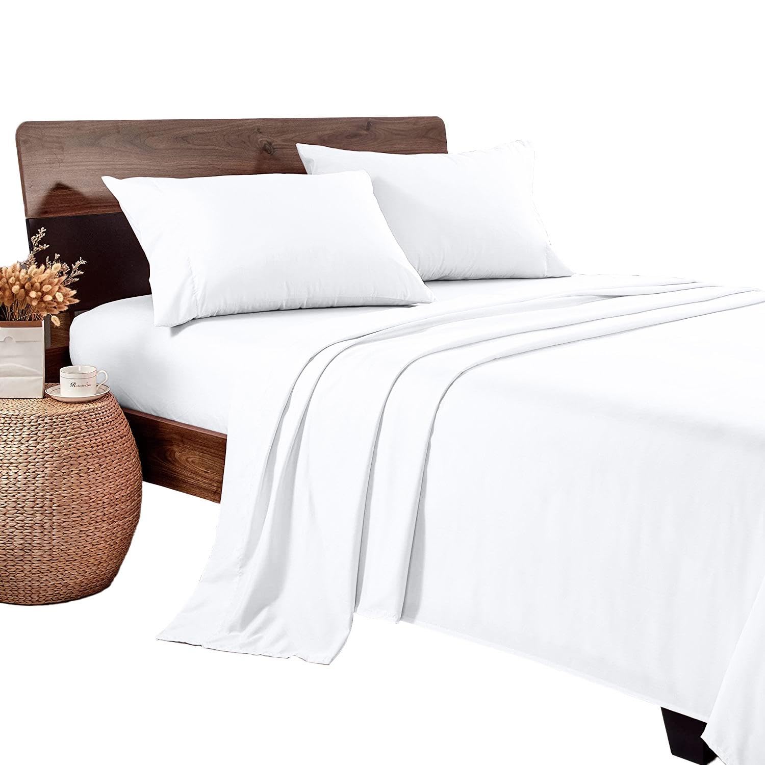 SGI bedding 600 Thread Count 4 Piece 100% Egyptian Cotton Full Size Sheets Set, 15" Deep Pocket Sheet Set, Premium, Breathable, Soft and Hotel-Quality Luxury Sheets - White