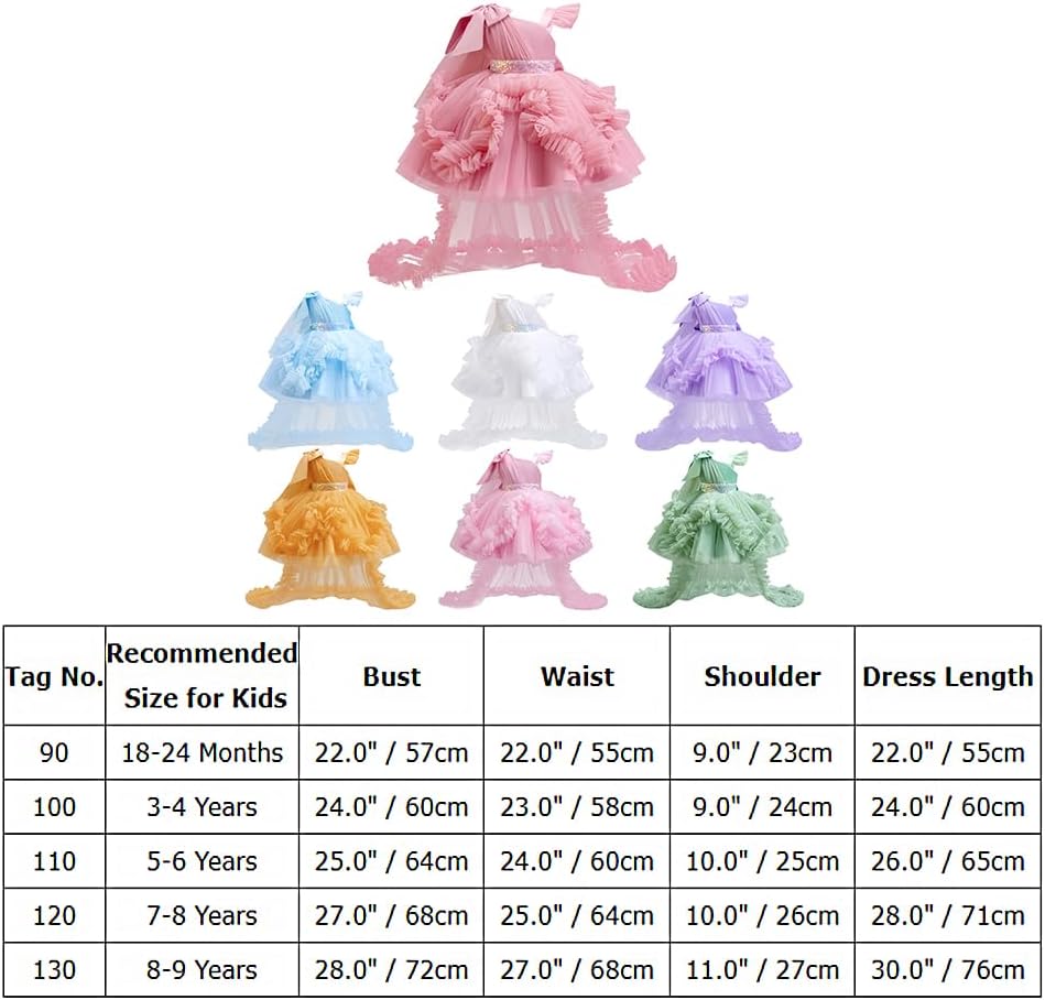 IBAKOM Baby Flower Girl One Shoulder High-Low Formal Wedding Dress 18M-9T Toddler Birthday Pageant Prom Party Ball Gown