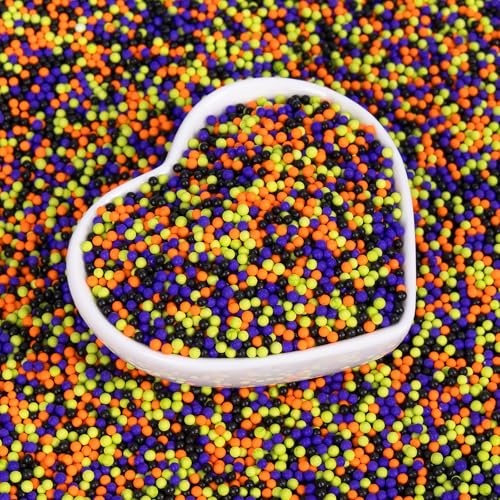 Image of Edible Pearl Sprinkles,Nonpareils Purple Black Green and Orange Mix,130g /4.58oz,Cute Pearls Cake Candy,Mini Sugar Sprinkles for Decorations Baking,Cake Ice Cream Cookies Cupcake Toppe Chocolate,Birthday Thanksgiving Christmas Supplie