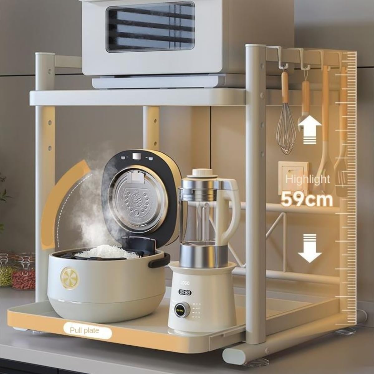 Amazon｜棚の上の電子レンジ 引き出し式炊飯器ラック、キッチン電子