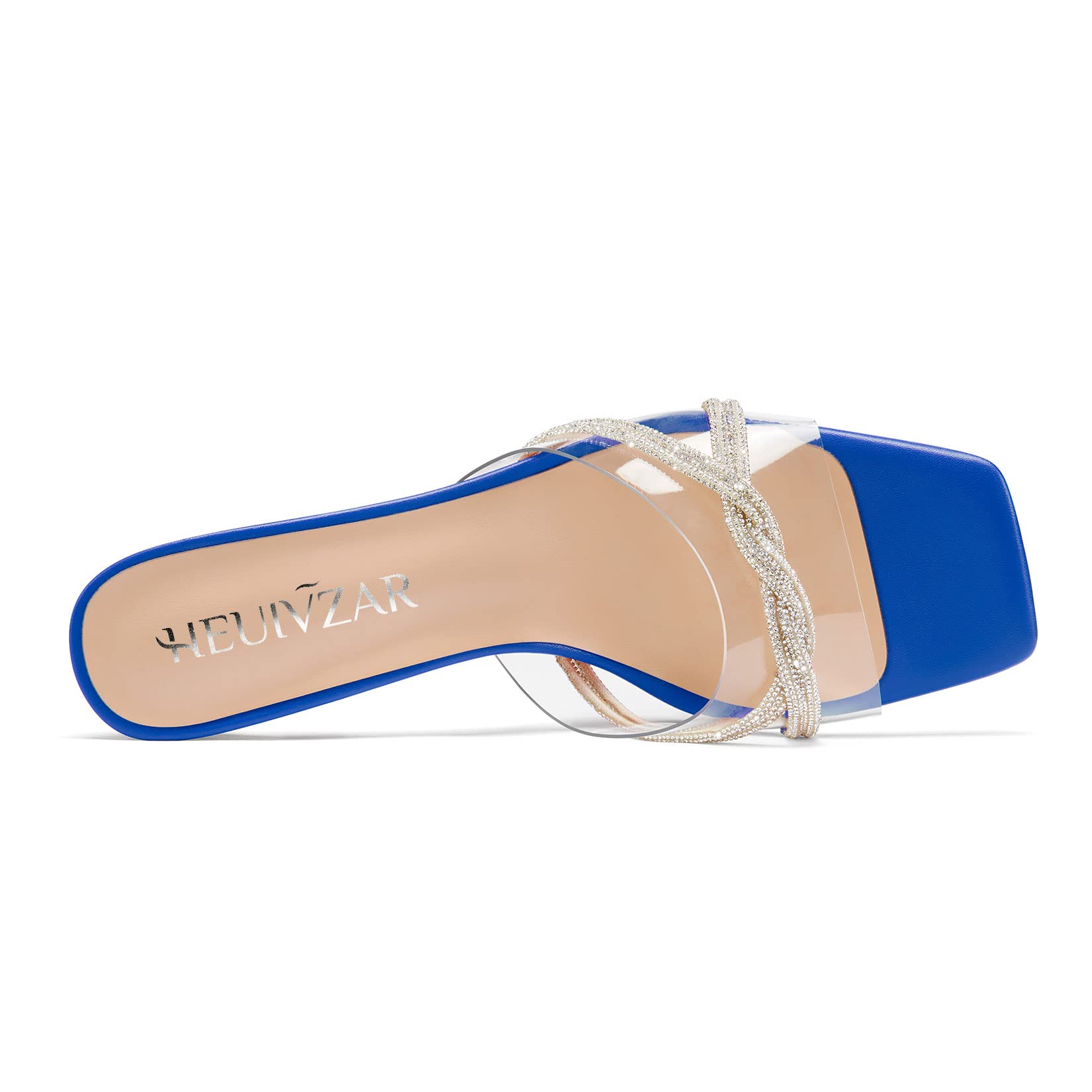 HEUIVZAR Donna Medio Gattini Tacco Heel Aperte sulla Quadrata Punta Ciabatte Moda Scarpe Slip-on Diamante Cristallo Ballo Clear Estate Scarpe