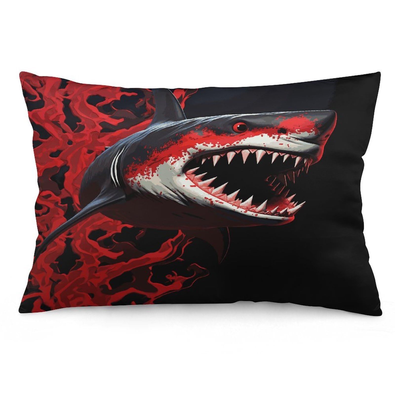 Red-Black Shark Throw Pillow Covers with Silent Zipper Polyester Pillow Protectors Removable Pillow Cases Soft Pillowcase Cozy Pillow Sham Cushion Cover for Sofa Car Bed 12 "x20