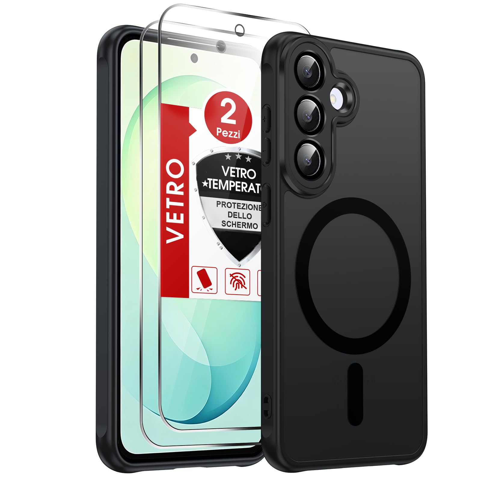 LeYi Cover Magnetica per Samsung Galaxy S26 FE con 2 Vetro Temperato, Nero | Custodia per Samsung S26FE Traslucida Opaca Anti-Impronte Resistente ai Graffi Paraurti in TPU Antiurto Protettiva Case