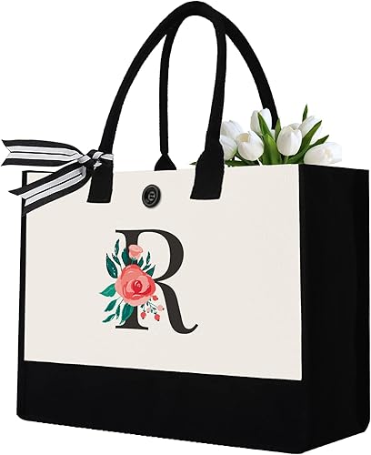 Miniatura 63 de Initial Canvas Tote Bag, Personalized Birthday Gifts for Women Mom Friends Teachers, Monogrammed Tote Bags Suitable for Mother's Day Wedding Beach