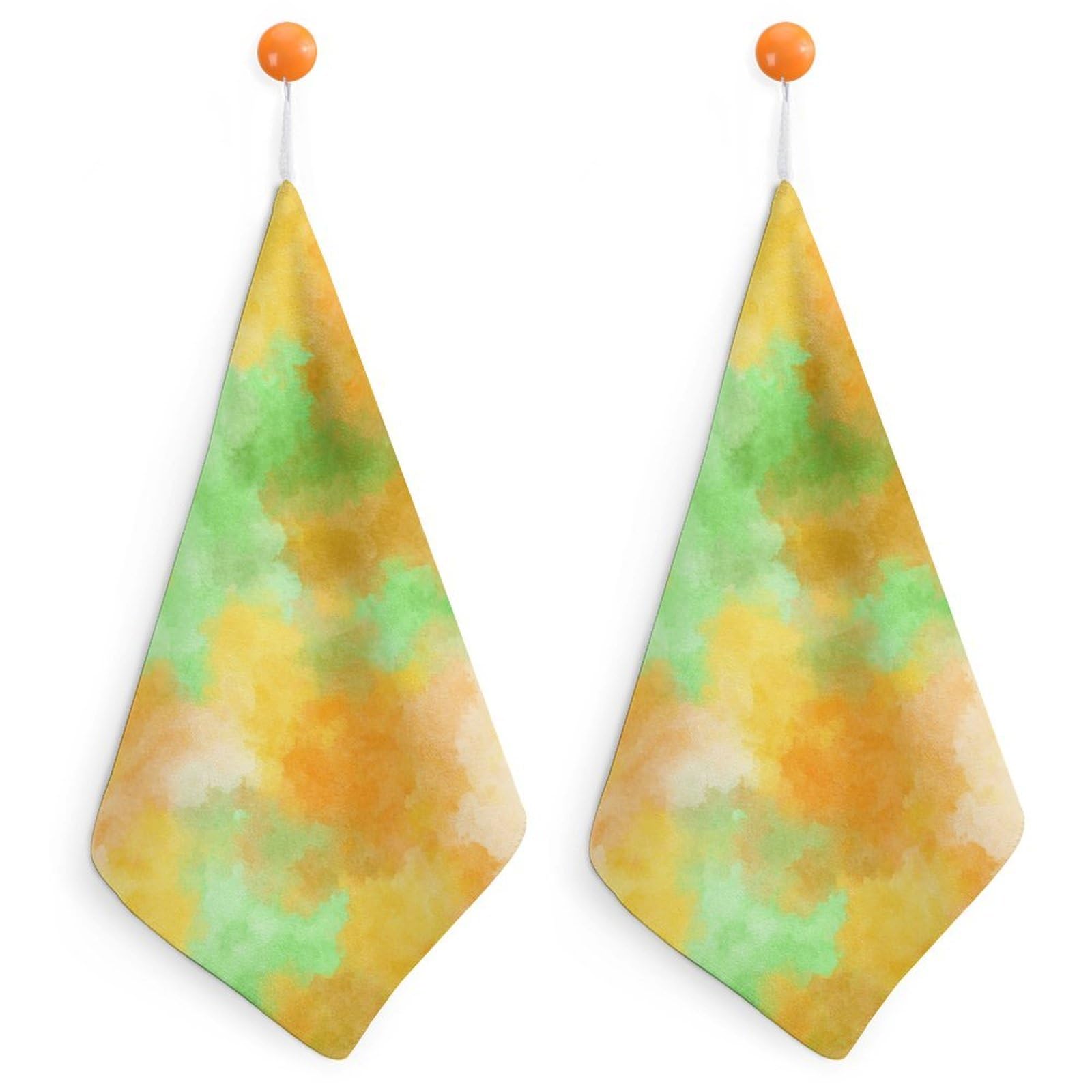 Jubonexis Tie Dye Lime Orange Yellow Cloud Small Hand Towel with Hanging Loop 2 PCS Absorbent Soft Wash Cloth for Kitchen Bathroom