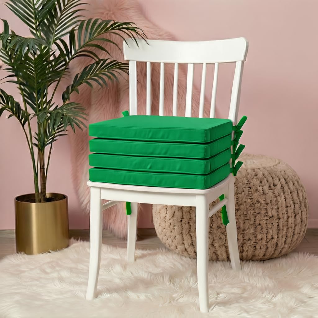 iStyle Mode Waterproof (Set of 4) Chair Cushion Seat Pads Removable Cover Tie On Garden Outdoor Patio - (Pack Of 4) (50x44cm, Dark Green) — image 1