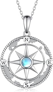 Compass Necklace for Women,925 Sterling Silver Created Moonstone Celtic Knot Compass Pendant Necklaces,Inspirational Nautical Dream Jewelry Graduation Gifts for Teen Girls,18''-20''