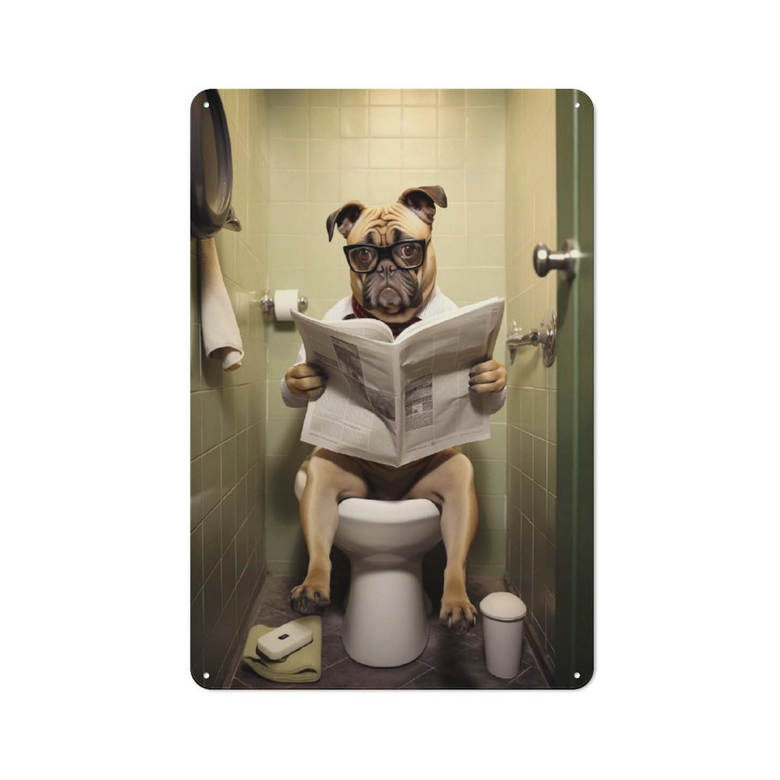 Retro Metal Plaque 30x20cm Featuring Dog Toilet Newspaper for Home Bar Wall, for Room Styling Across Home Bars And Entertaining Spaces