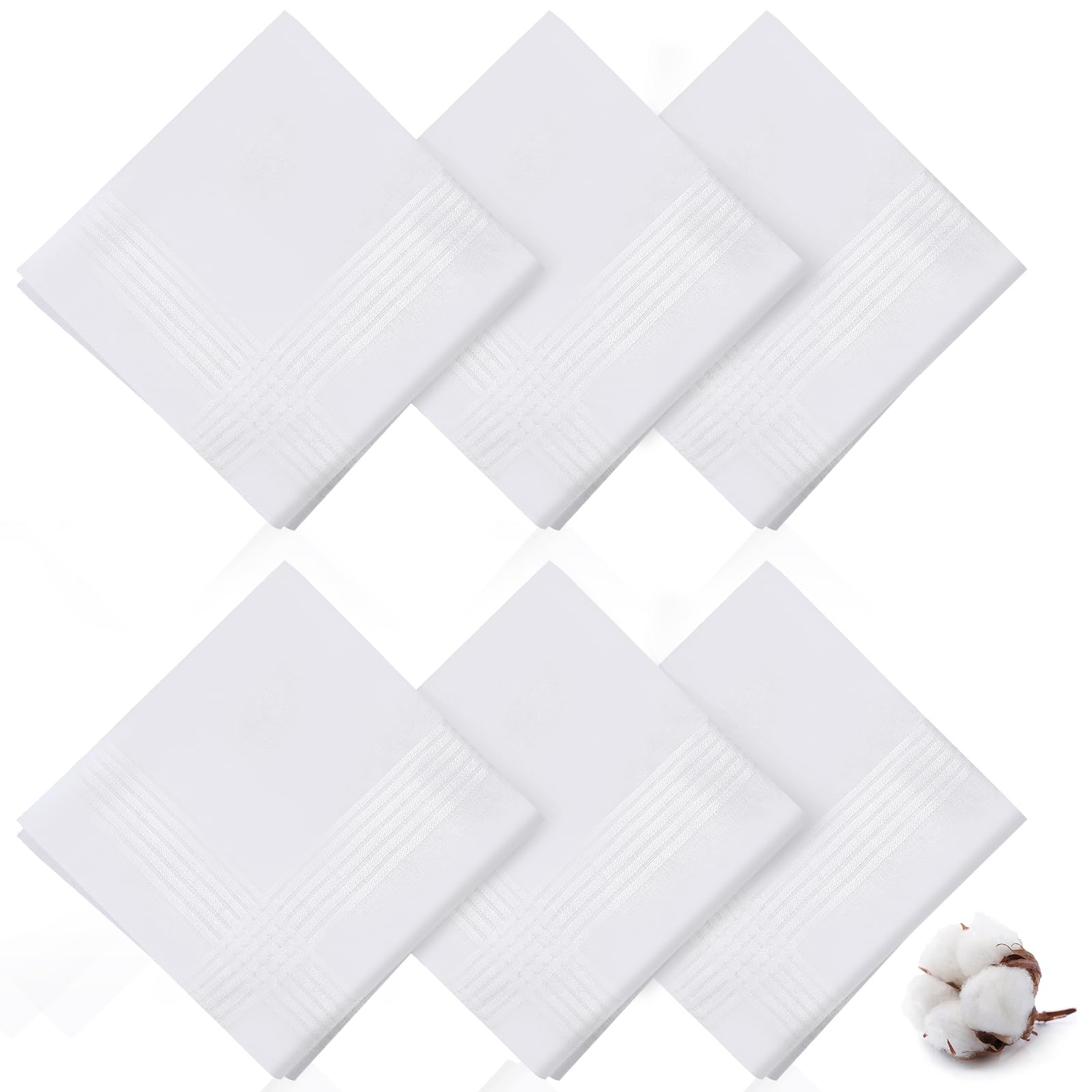 vivinin 6PCS Handkerchiefs for Men, 100% Soft Cotton Hankies for Men, Reusable White Handkerchief with Satin Border for Wedding and Cleaning