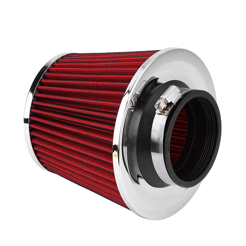 Ausla Filtro Aria Sportivo Universale, Kit Tubo Aspirazione Aria Fredda 76 mm in Alluminio Rosso per Auto
