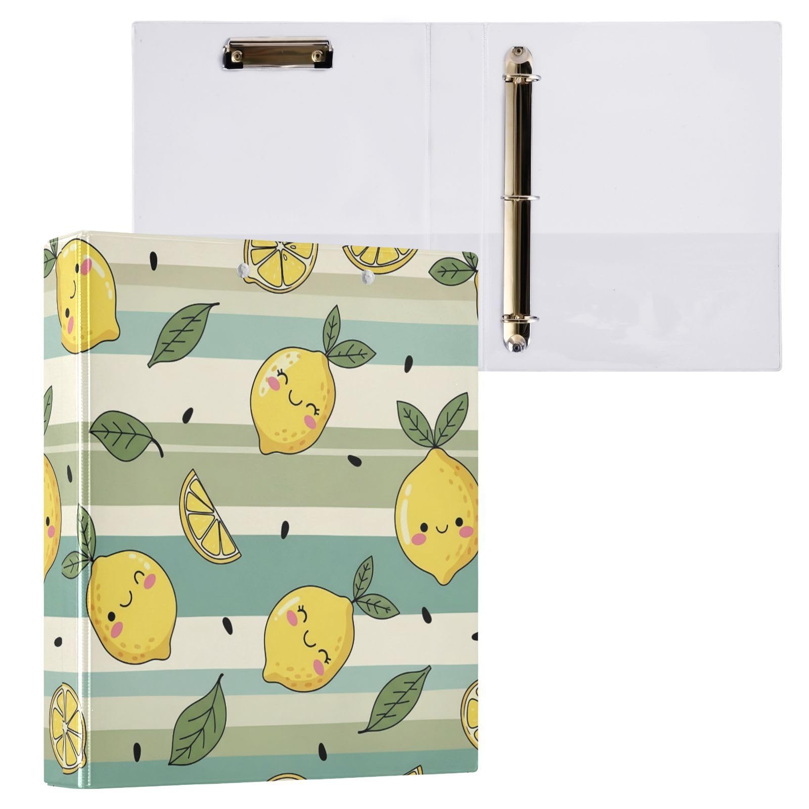 Raccoglitori ad anelli con 3 anelli, 3,8 cm, motivo limoni kawaii, decorativi, con clip in metallo, formato A4, organizer per casa e ufficio, confezione da 2