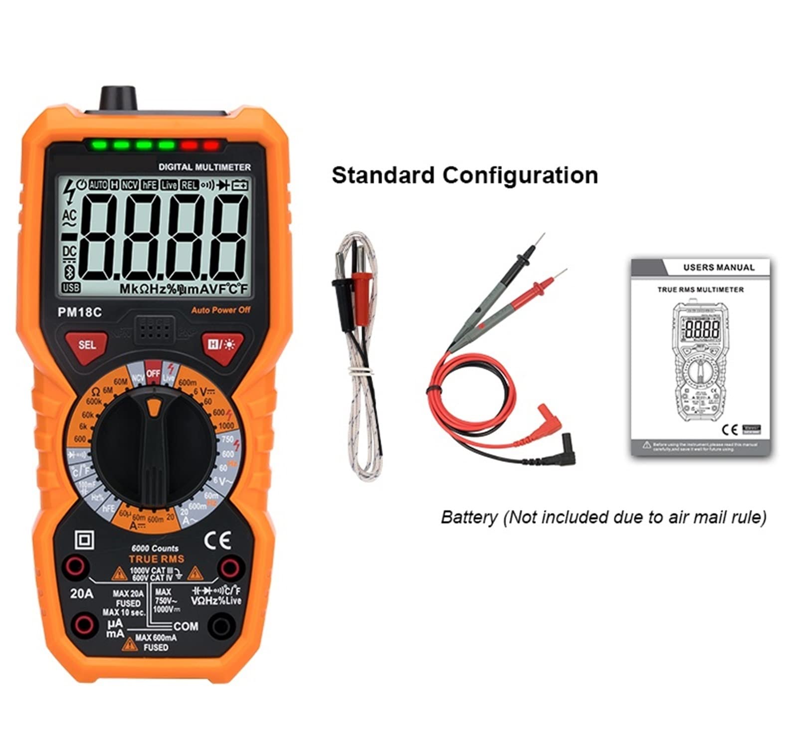 Outils de Tests Fonctionnels Portables pour la mai Multimètre numérique 6000 comptes testeur de Transistor mètre mesurant la capacité de résistance de Tension ca/CC RMS Vraie