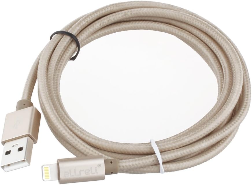 aLLreLi 6.6ft Lightning Sync & Charge USB Cable with Nylon Braided, Design with iOS 9 for iPhone 6S, 6, 6 Plus, 5S, 5C, 5, iPad 4, iPad Air 2, Mini 3, iPod 5th - Gold