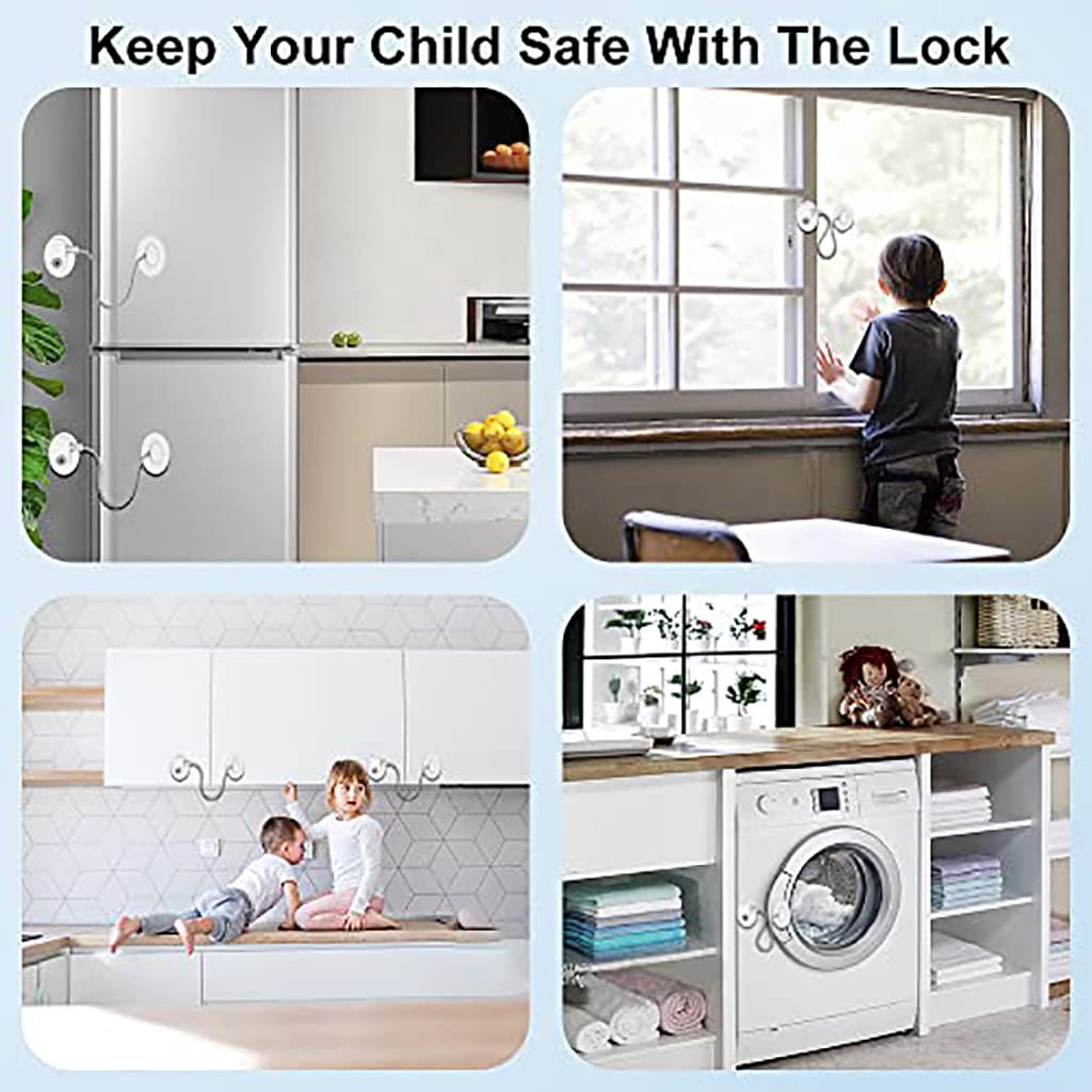 Kabelsperre für Fenster & Türen - 4 Stück, kindersichere Fensterschlösser mit Schlüssel & Passwort, Home Security Fensterbegrenzer für Babysicherheit