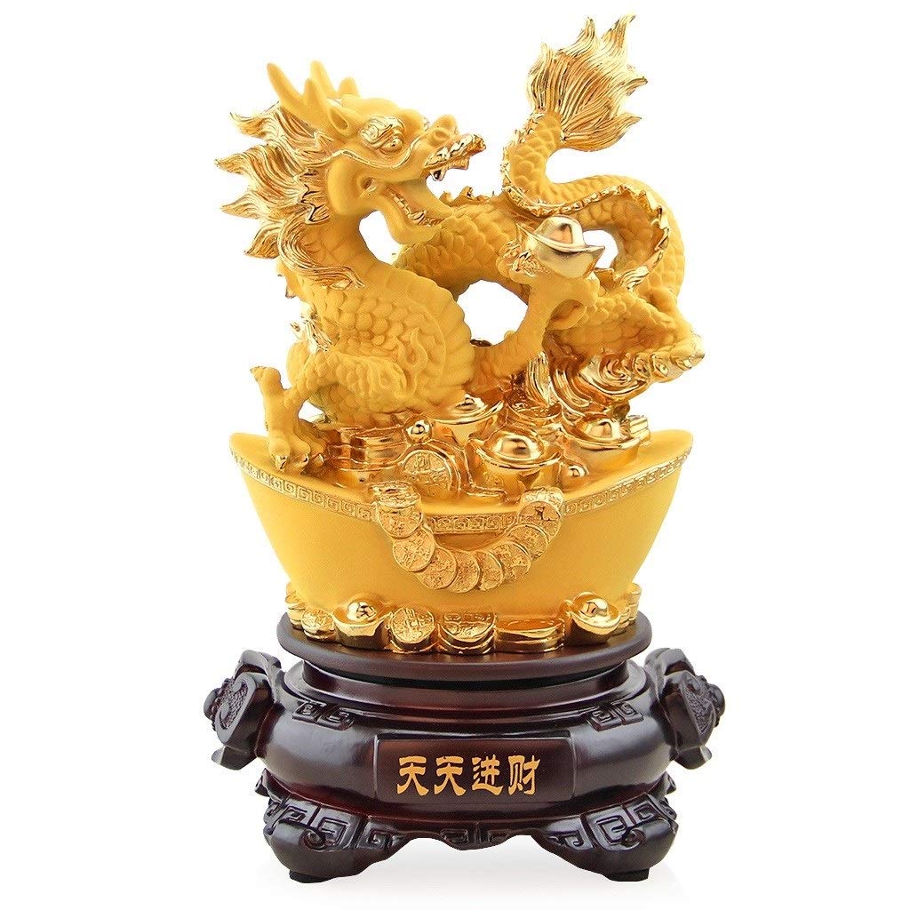 Décoration artisanale de dragon Feng Shui : œuvre de collection dorée de haute précision - 5