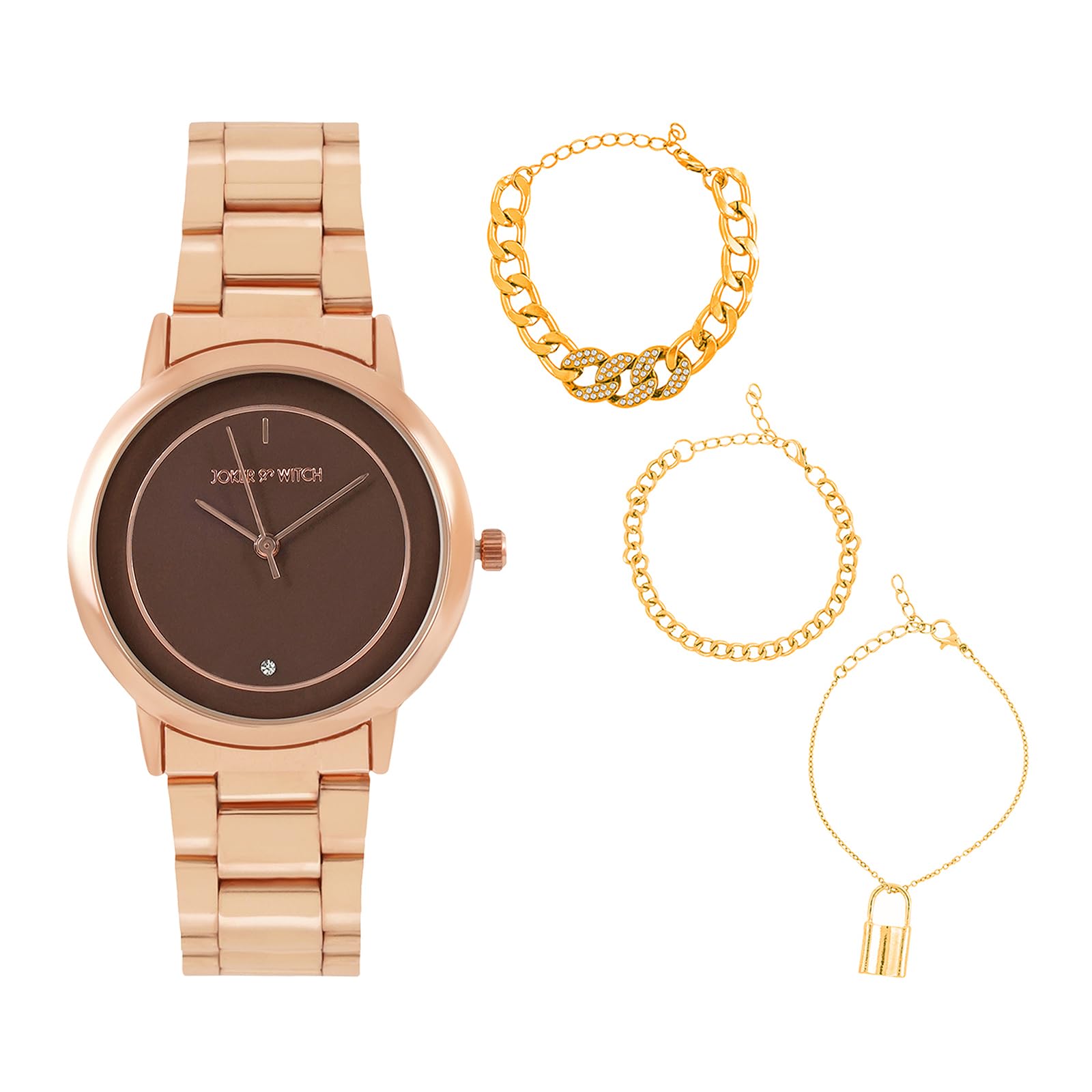 Joker & Witch Stainless Steel Women Attina Rosegold Analog Watch Bracelet Stack Combo, Black Dial, Rose Gold Band (B0C7L618G1) Amazon Price History, Amazon Price Tracker