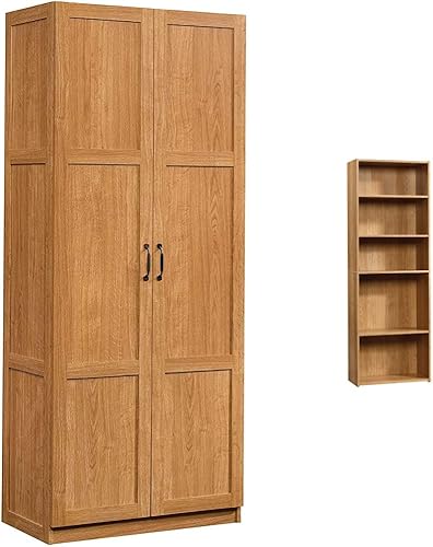 Sauder Paquete de soluciones de almacenamiento - Gabinete de despensa + estantería de 5 estantes, acabado de roble Highland