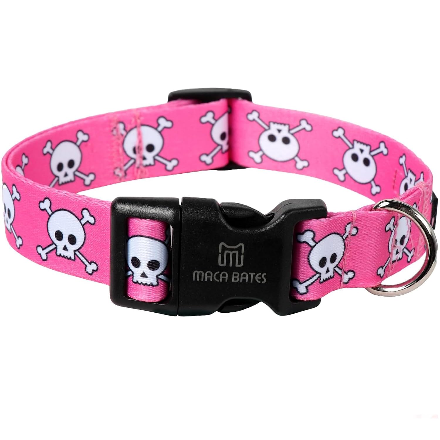 Maca Bates Halloween Pink Skull Dog Basic Collar Spooky Puppy Collars for Small Girl Boy Dogs,Cute Durable Soft Adjustable Gift for All Saints'Day