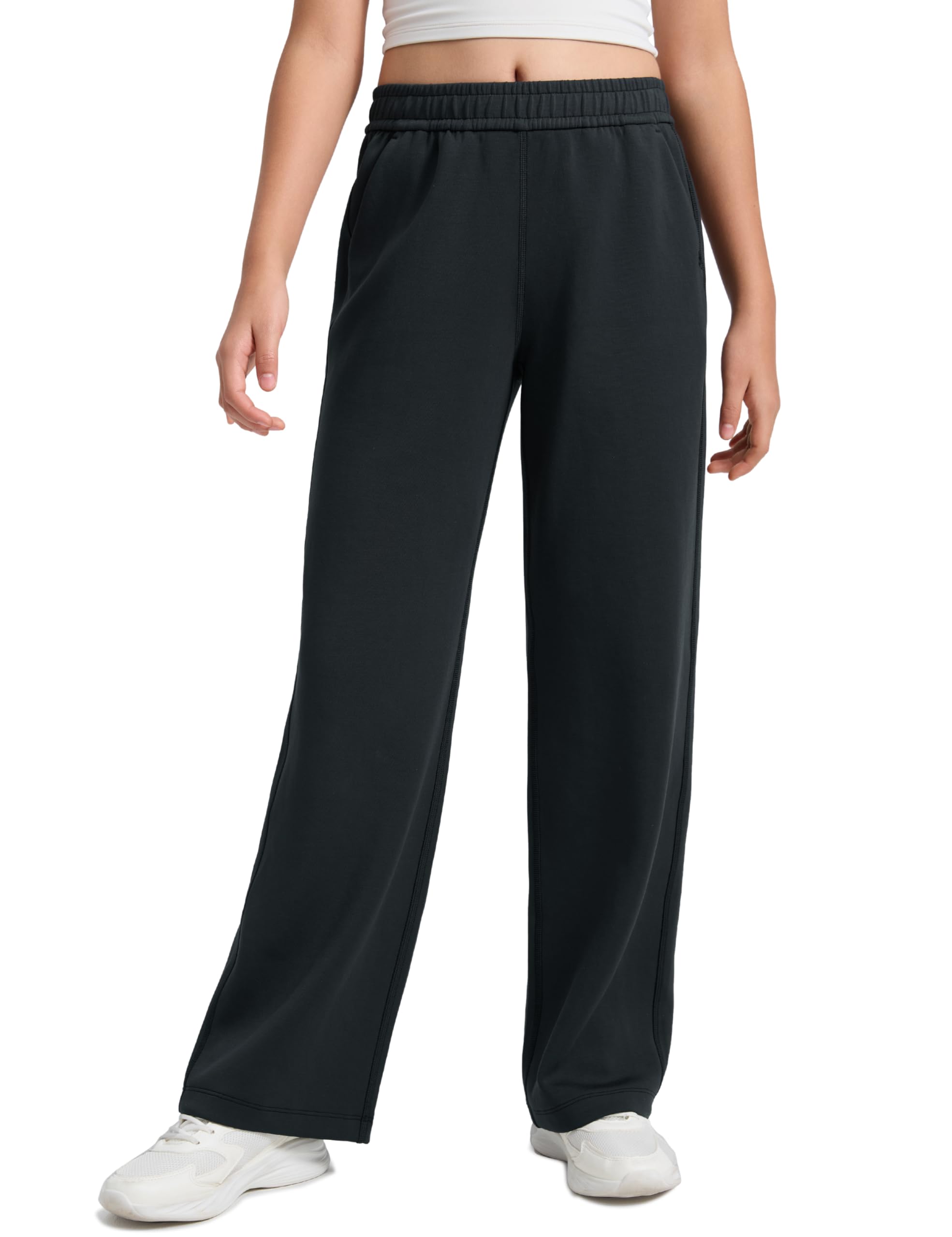 CRZ YOGA Girls SoftAura Wide Leg Casual Sweatpants with Pockets - Lounge High Waist Pants Drawstring Kids Teen