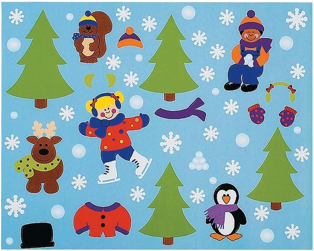 Multicolor Winter Wonderland Paper Sticker Scenes - 11" x 8.5", 12 Pieces - Great for Seasonal Activities & Decorations for Kids' Creativity and Fun