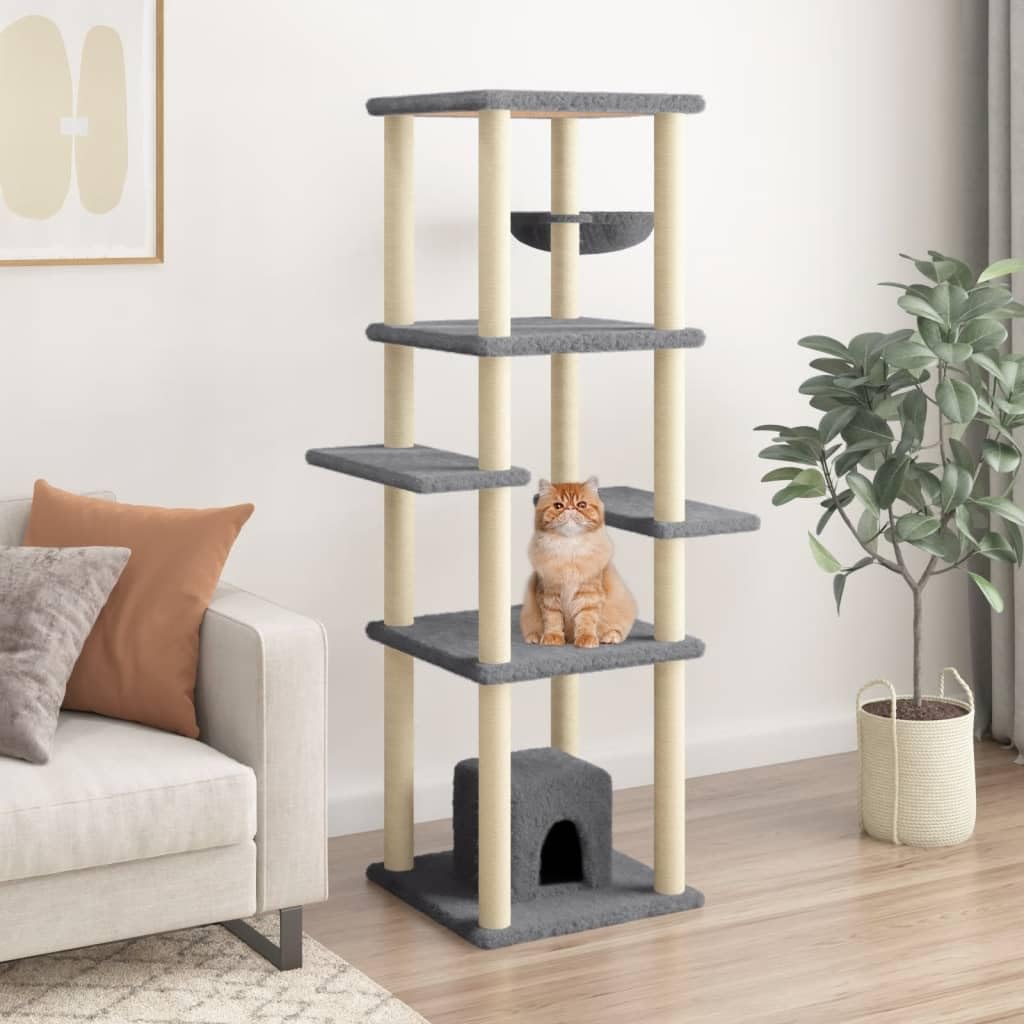 Tiragraffi con palo tiragraffi in sisal grigio scuro 154 cm, giocattolo per gattigio scuro 154 cm, giocattolo per gatti, giocattolo per gatti, tiragraffi per gatti, modello tiragraffi 172057