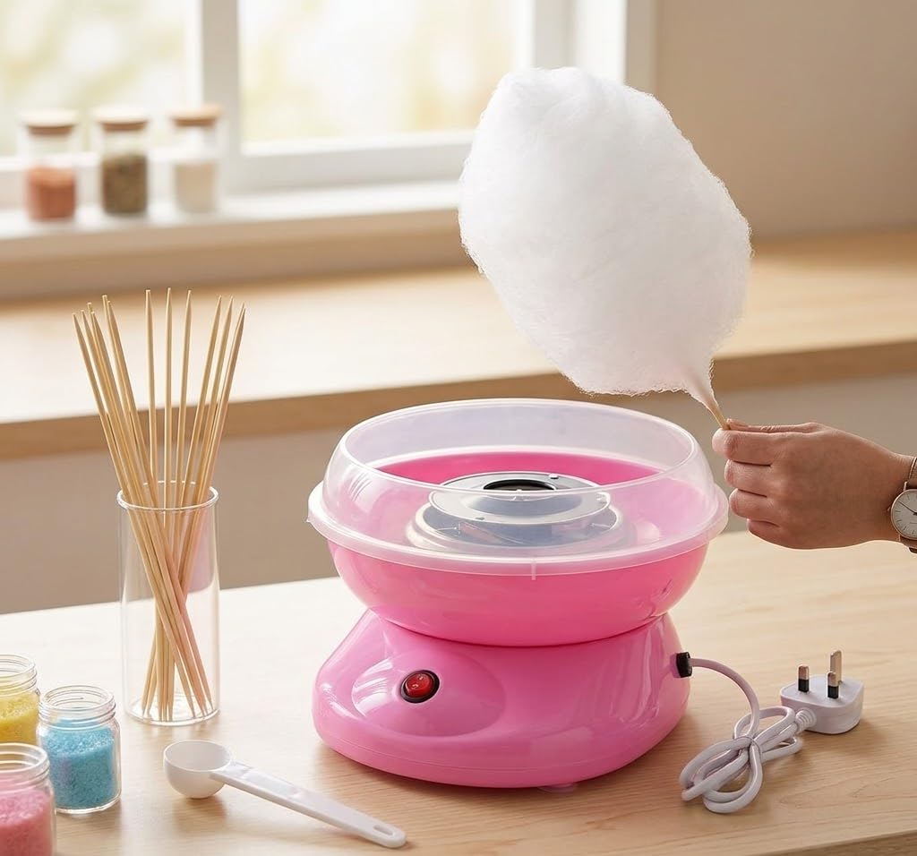 Electric Cotton Candy Maker Machine for Home & Parties | Mini Candy Floss Maker with10 Bamboo Sticks, Sugar Spoon,Detachable Splash Guard for Kids,Family Fun & Events-image-13