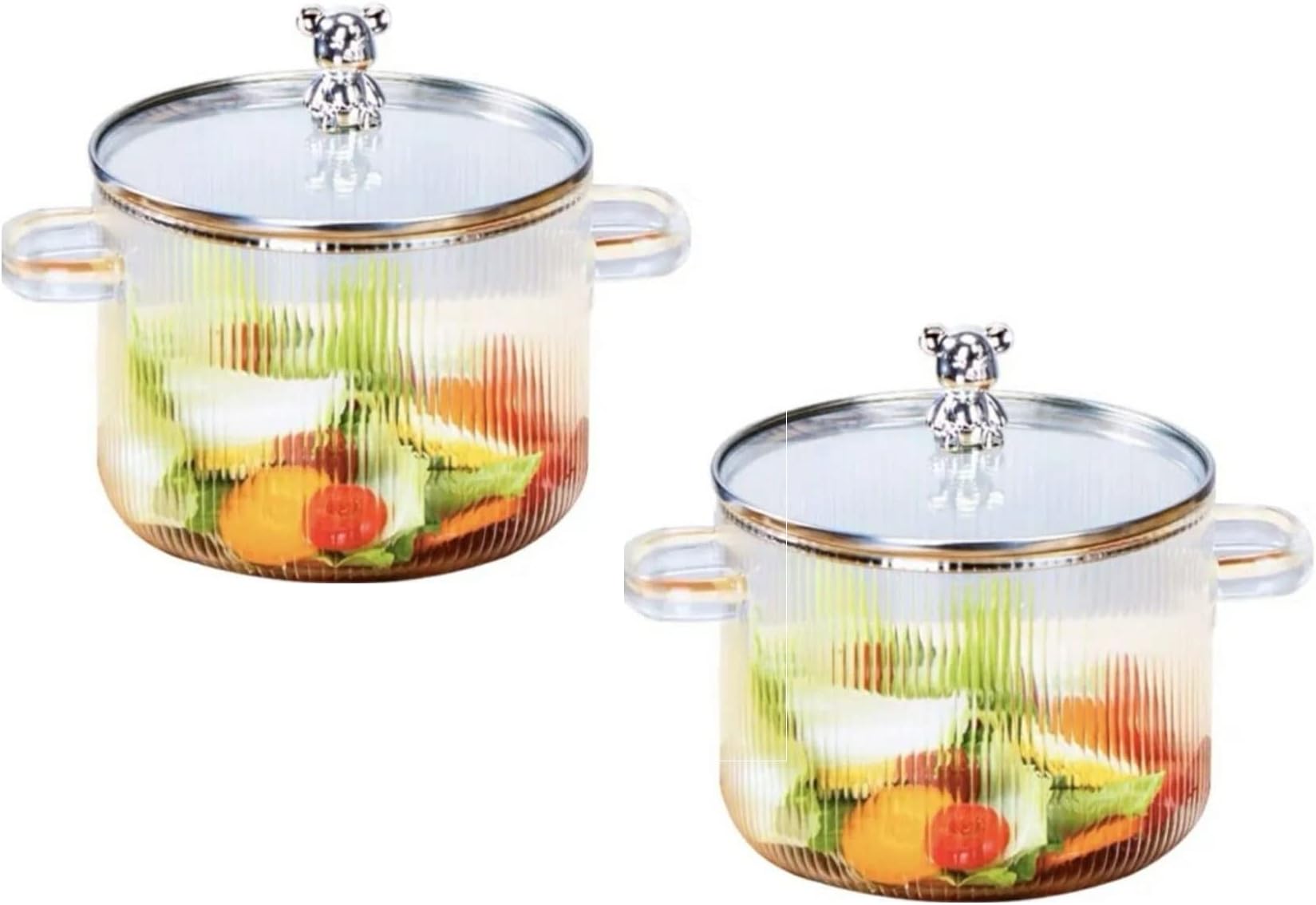 Pack of 2, Fluted 1600 ML Glass Cooking Pot Heat-Resistant Borosilicate Glass Cookware Set stovetop Pot - Safe for Pasta Noodle, Soup, Milk, Tea, Clear