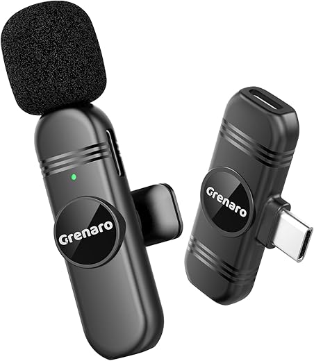 GRENARO Wireless Mic for Youtubers, Noise Cancellation Wireless Microphone for Video Recording, Live Streaming, Mic Wireless for Type-C Ports…
