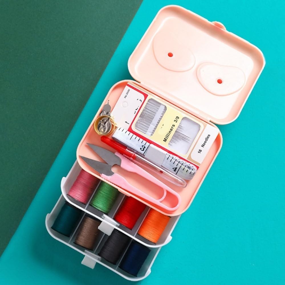 Kit de costura: caja de herramientas portátil para coser a mano con agujas, hilos, botones y tijeras para acolchar, coser y bordar