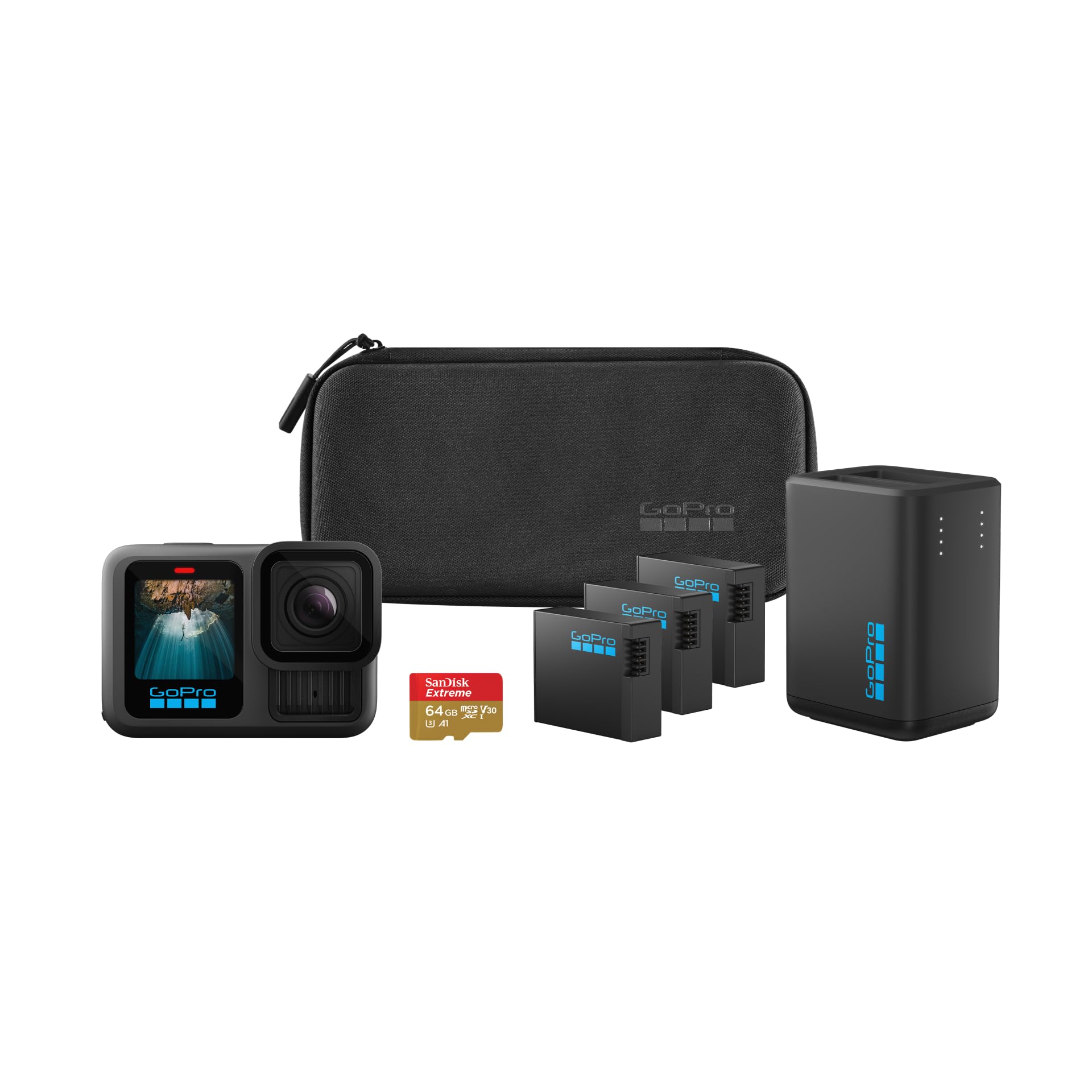 GoPro HERO13 Black Extended Power Bundle – Caricabatteria Doppio, 3 Batterie Enduro, Scheda 64GB E Custodia, Video 5.3K E Obiettivi HB